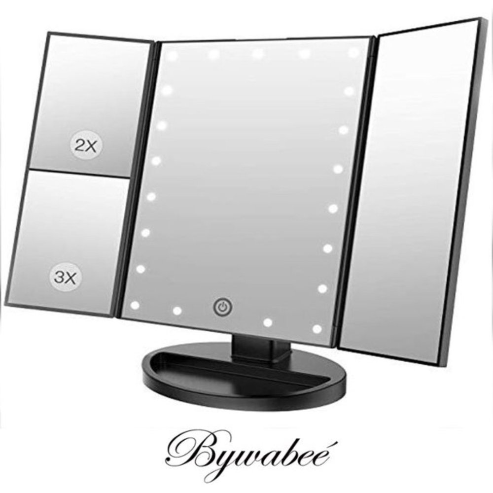 Black Fold Lighted Vanity Makeup Mirror w/ 22 LED